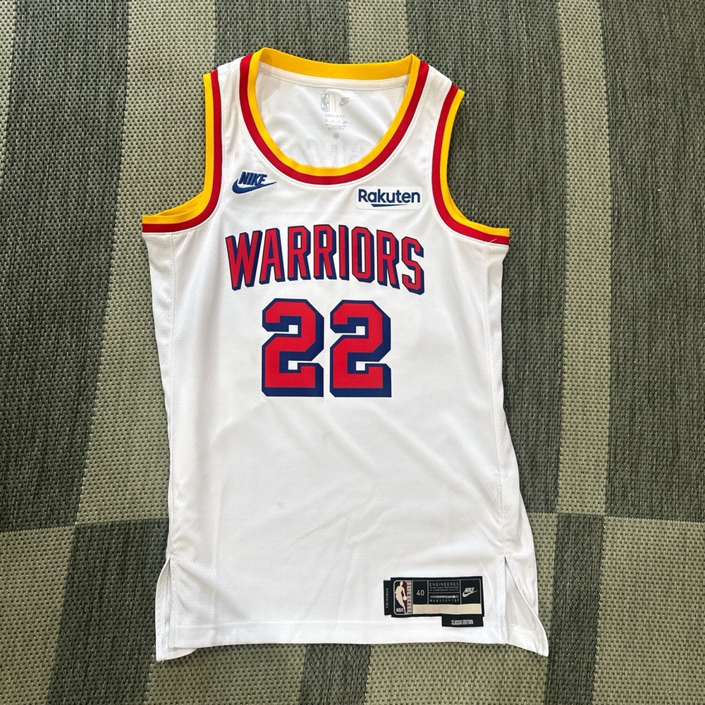 Nike White Warriors Wiggins #22 Basketball Jersey with Red and Blue Accents